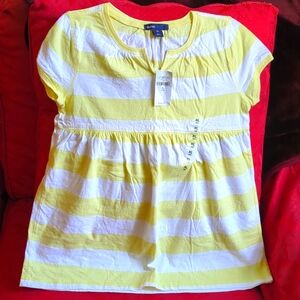 GAP Yellow and White Striped Short Sleeve Girl XL Tee